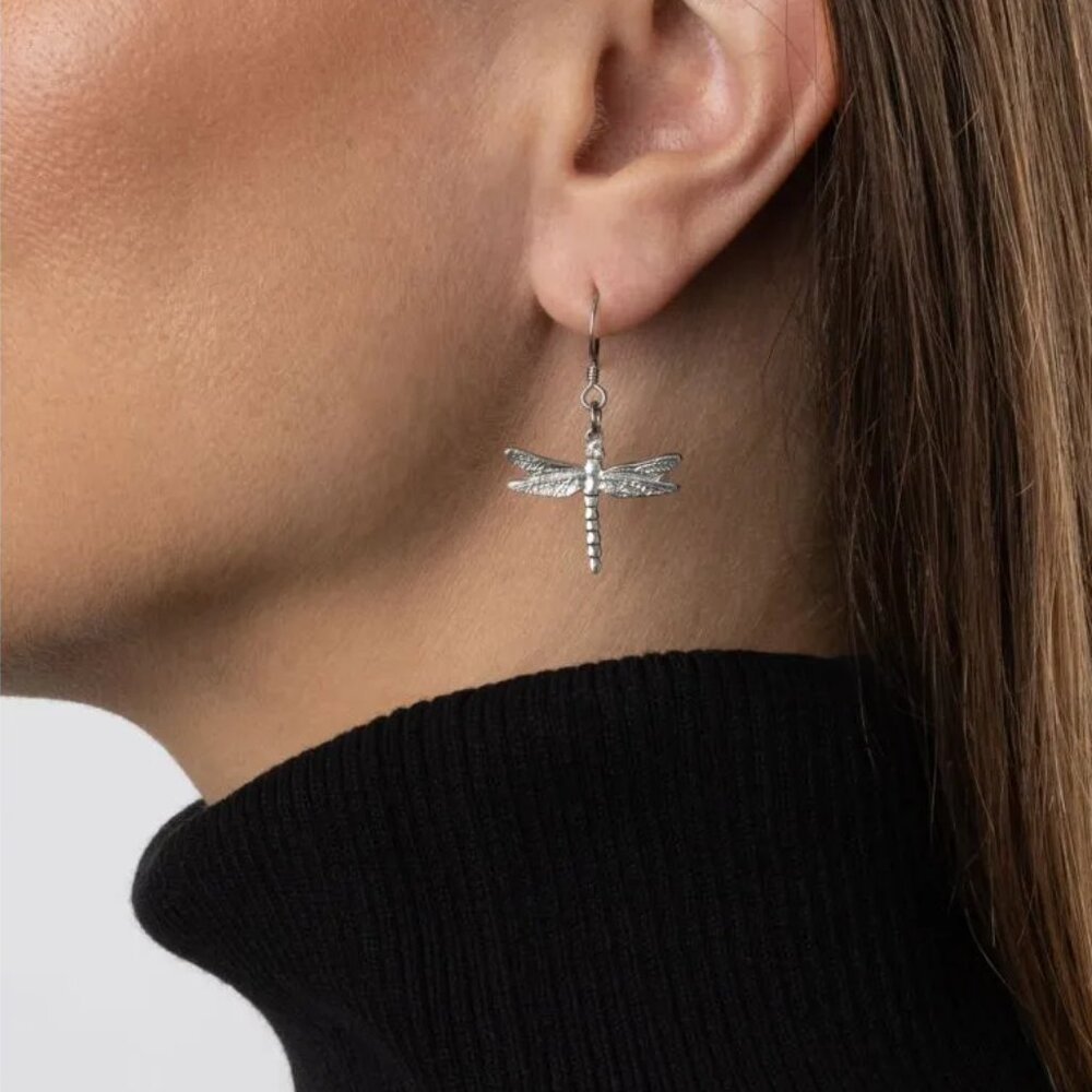 NEW 'Amos Pewter' Dragonfly Handmade Earrings - New in Package